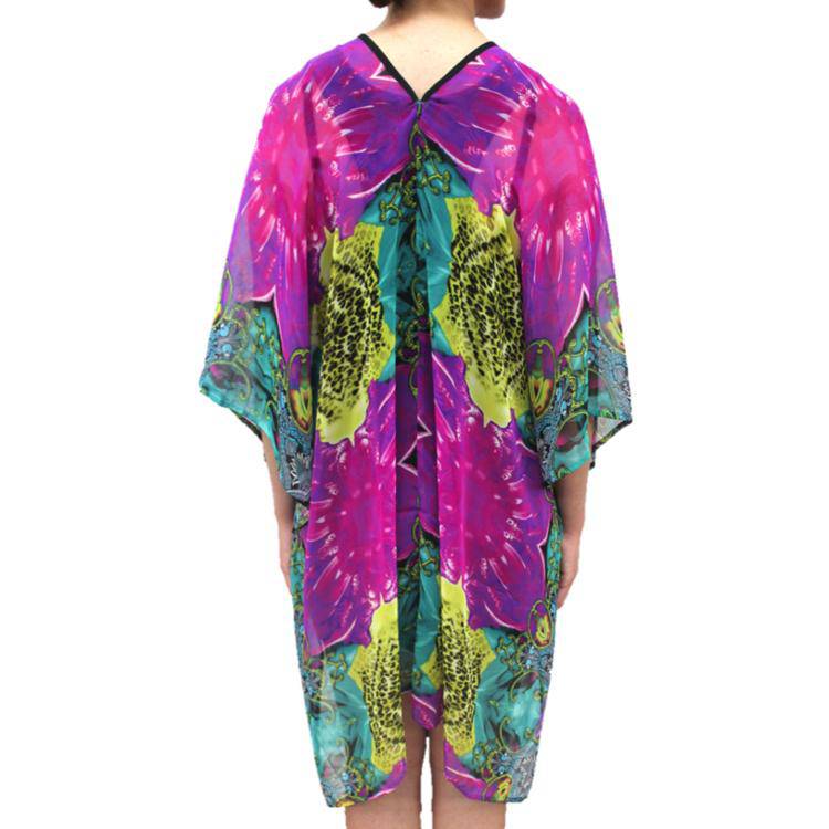 Floral Beach Cover Up - Teal/Purple - Beach Cover up - La Fiorentina PS-1332J