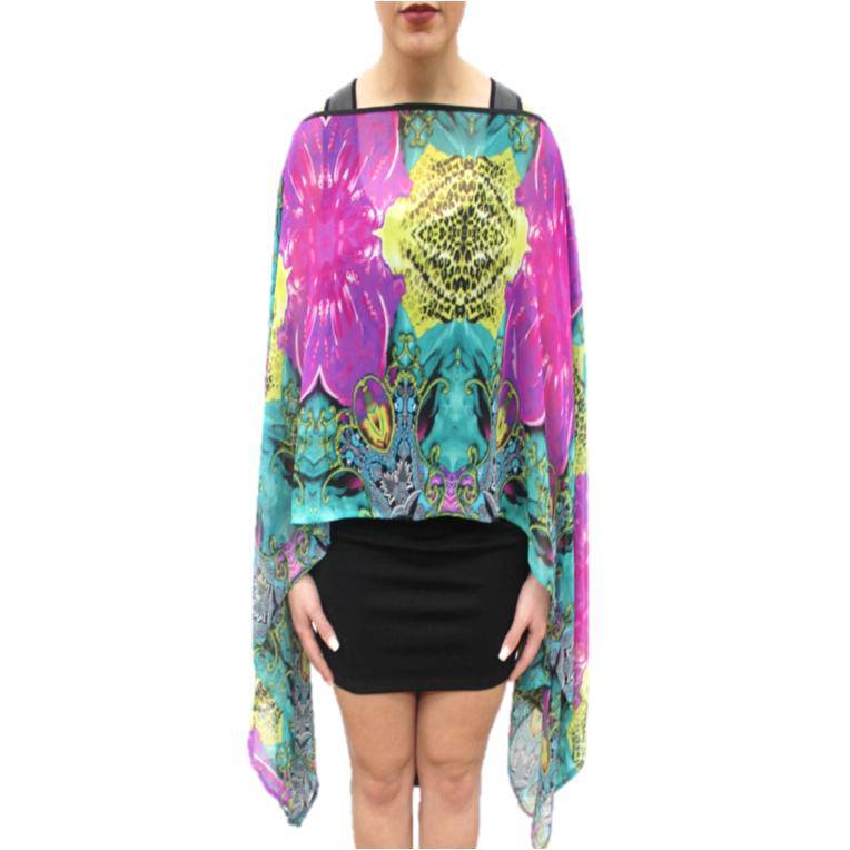 Floral Beach Cover Up - Teal/Purple - Beach Cover up - La Fiorentina PS-1332J