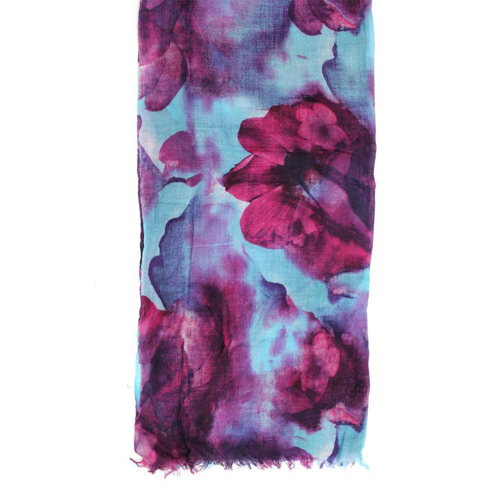 Floral Cashmere Blend Scarf with Self Fringe - Scarf - La Fiorentina FASH-001