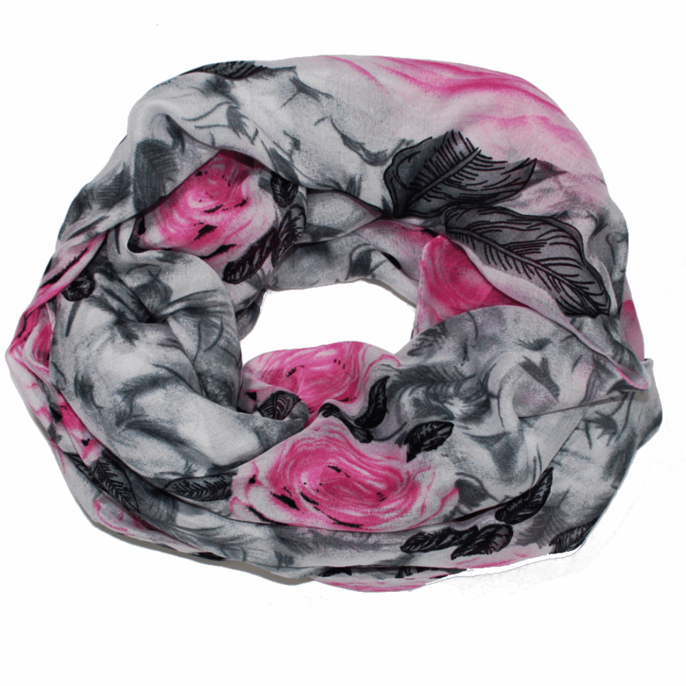 Floral Infinity Scarf - Grey and Pink Combo - Scarf - La Fiorentina A05