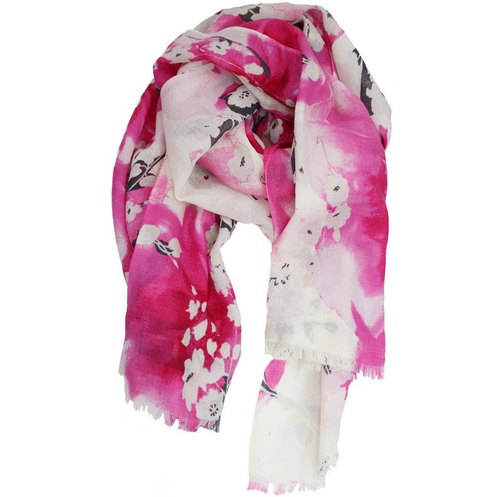 Floral Print Wool Scarf - Rose/Grey - Scarf - La Fiorentina ZG1205314