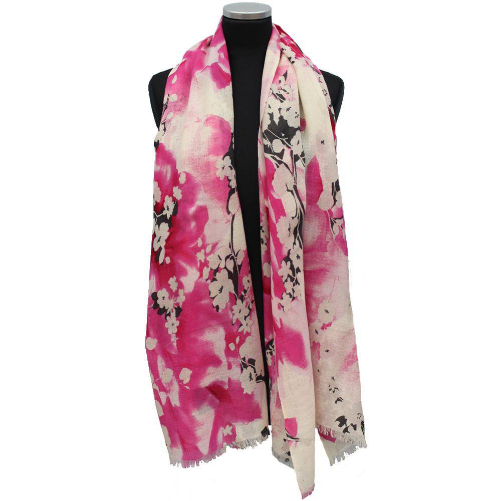 Floral Print Wool Scarf - Rose/Grey - Scarf - La Fiorentina ZG1205314