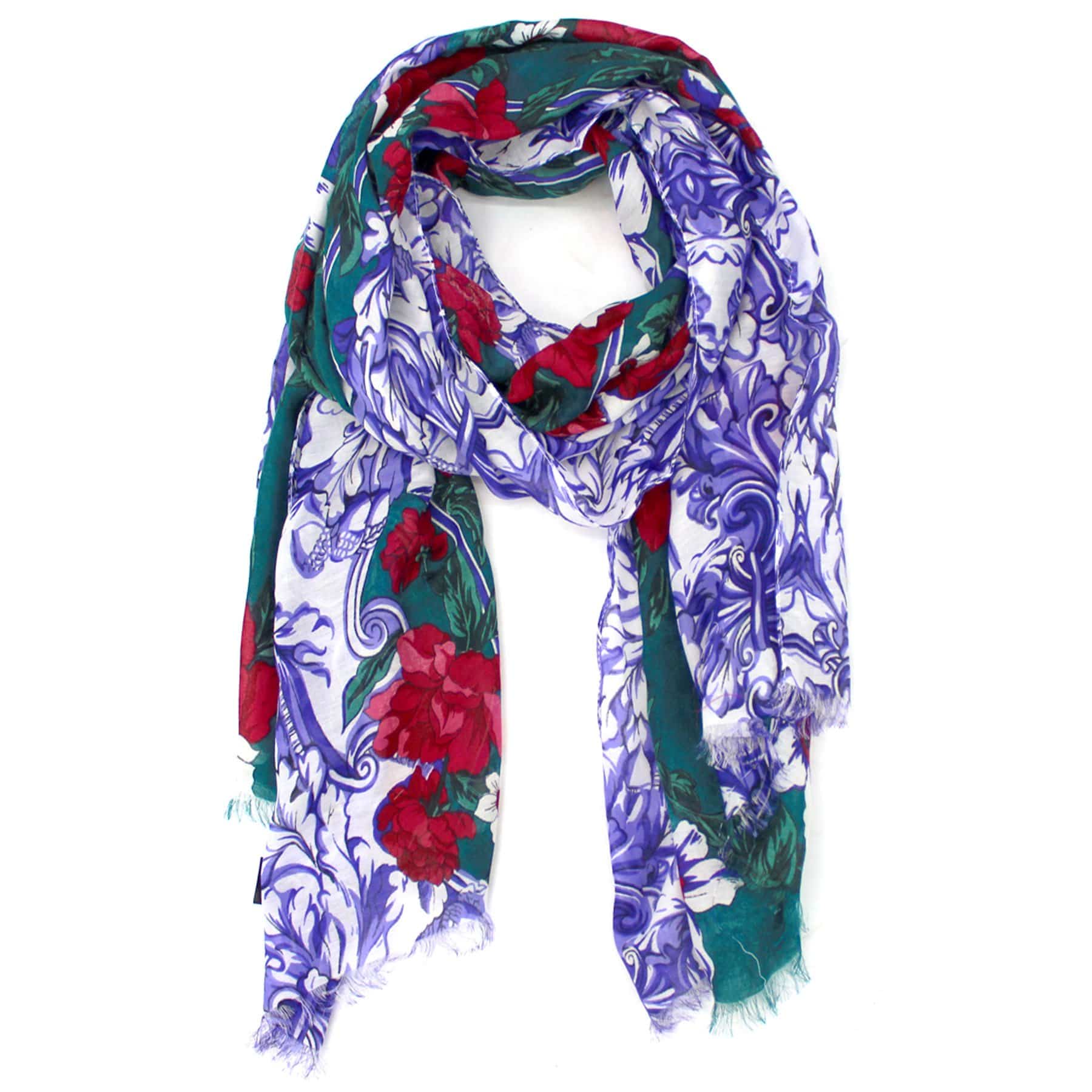 Floral Tapestry Print Scarf - Green/Purple - Scarf - La Fiorentina 81538/MA