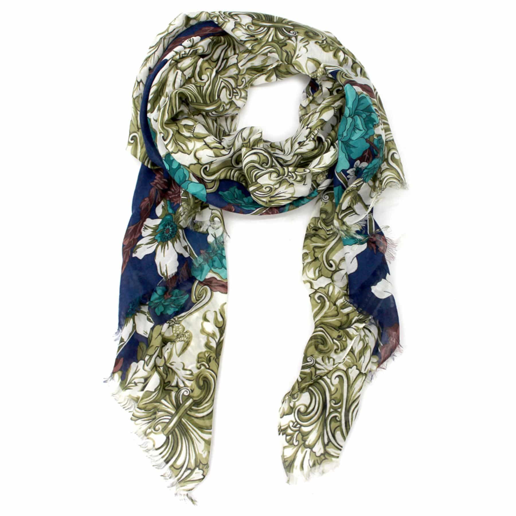 Floral Tapestry Print Scarf - Navy/Green - Scarf - La Fiorentina 81538/MA