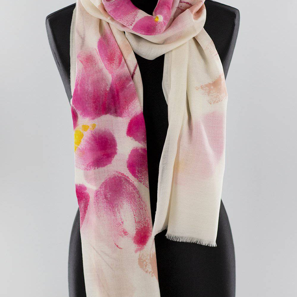 Flower Printed Scarf - Coral/Ivory - Scarf - La Fiorentina XCHP10032