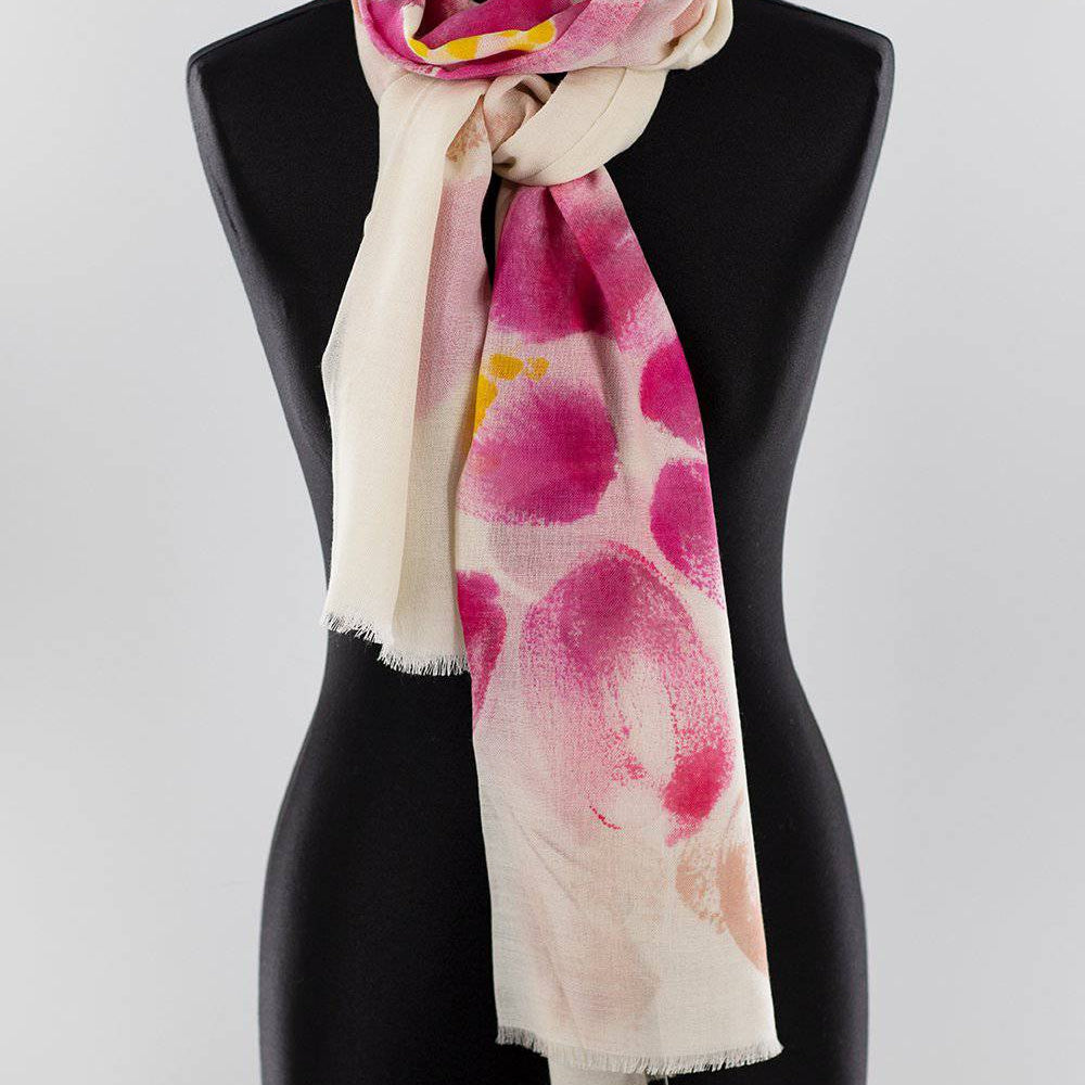 Flower Printed Scarf - Coral/Ivory - Scarf - La Fiorentina XCHP10032