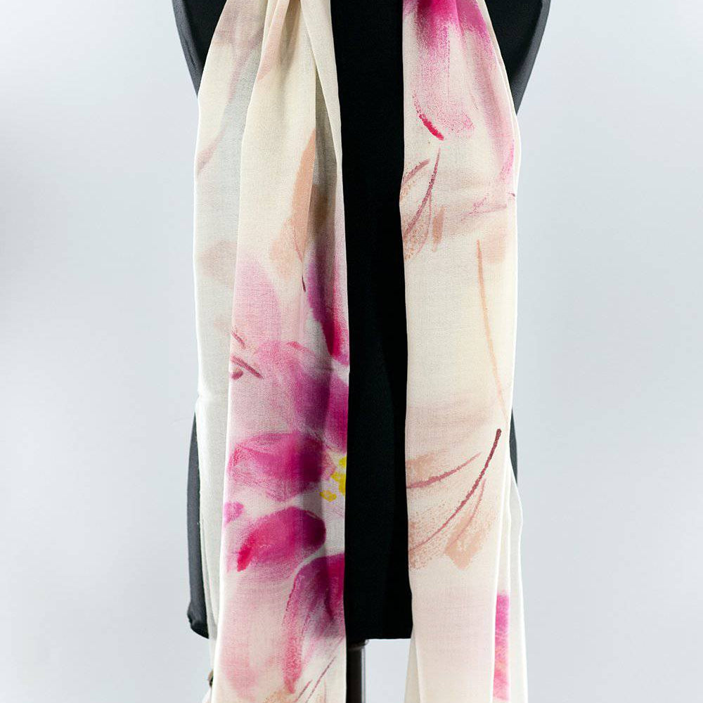 Flower Printed Scarf - Coral/Ivory - Scarf - La Fiorentina XCHP10032