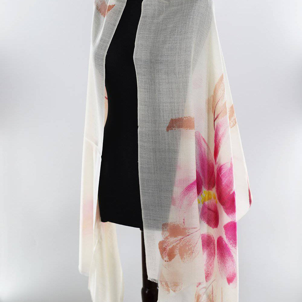 Flower Printed Scarf - Coral/Ivory - Scarf - La Fiorentina XCHP10032