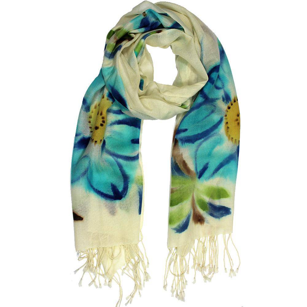 Flower printed Scarf-Turquoise - Scarf - La Fiorentina FLOW-001