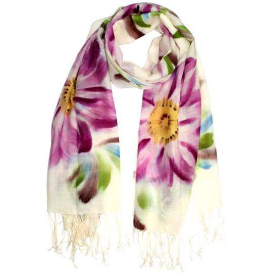 Flower Printed Wool Scarf - Fuchsia - Scarf - La Fiorentina FLOW-001