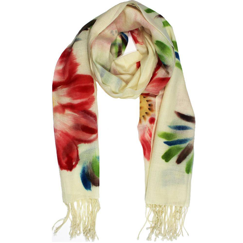 Flower Printed Wool Scarf - Red - Scarf - La Fiorentina FLOW-001