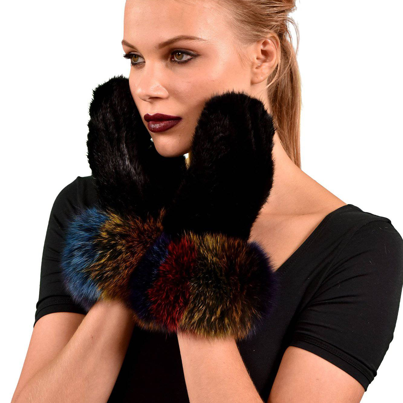 Fox/Mink Mittens - Fur Mittens - La Fiorentina YFH-1715_2