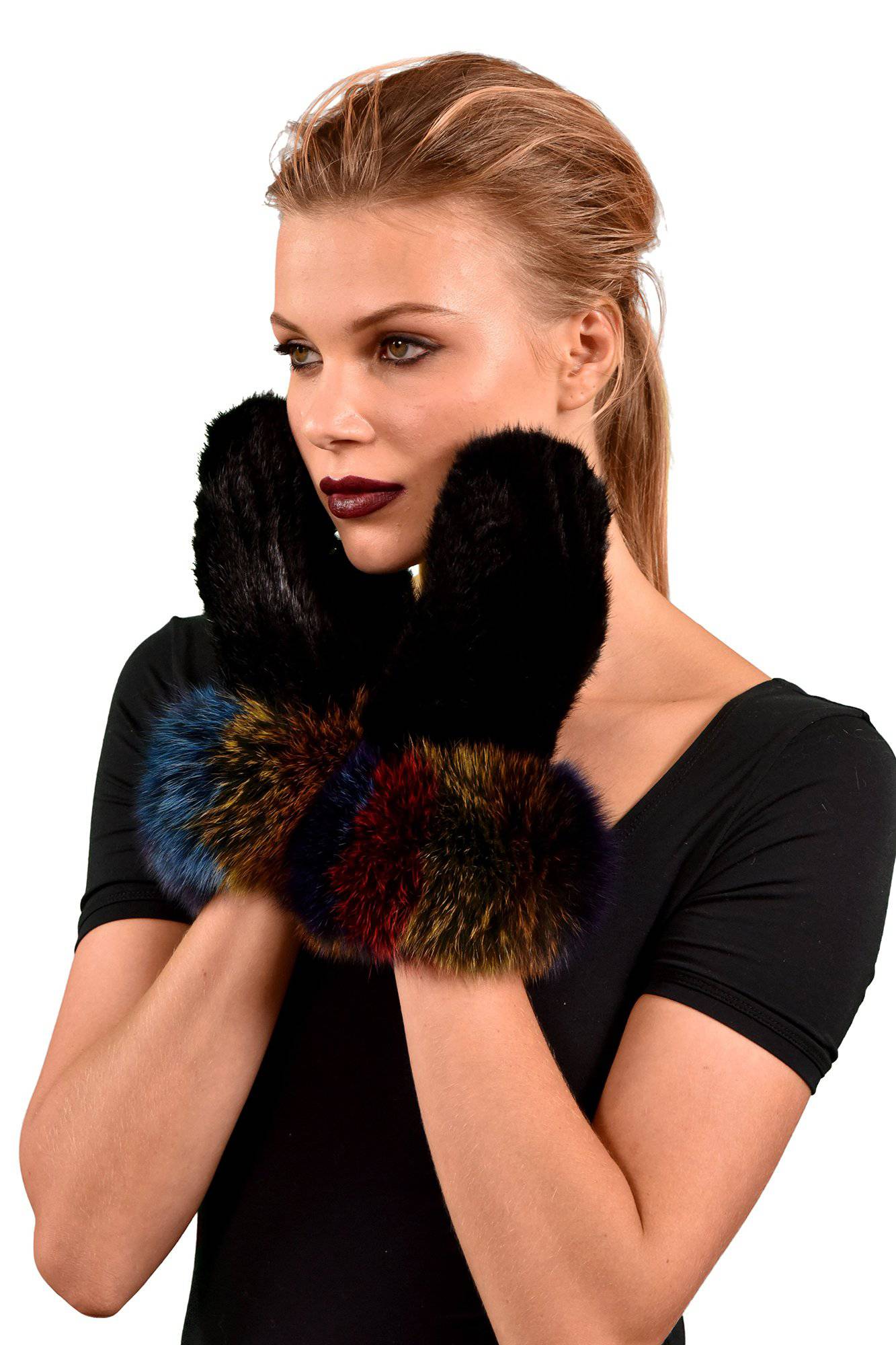 Fox/Mink Mittens - Fur Mittens - La Fiorentina YFH-1715_2