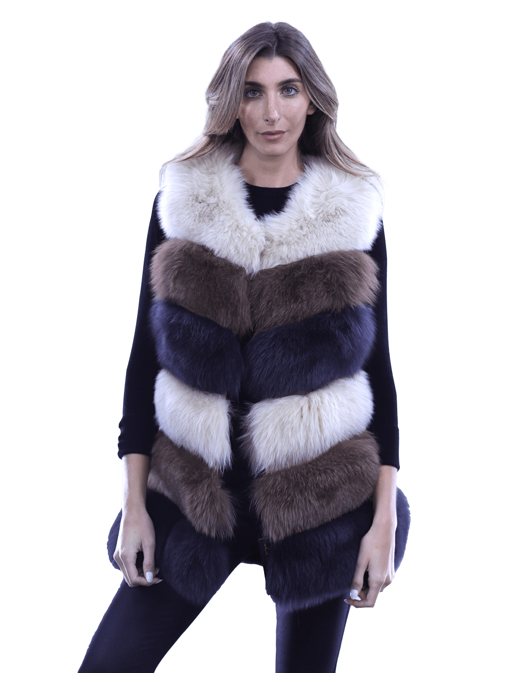 Fox Vest Two Toned - Brown/Camel - La Fiorentina XHM-1701_2