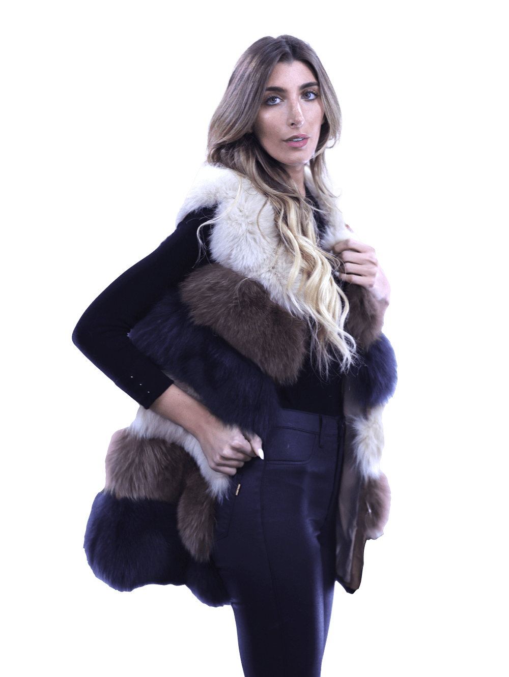 Fox Vest Two Toned - Brown/Camel - La Fiorentina XHM-1701_2