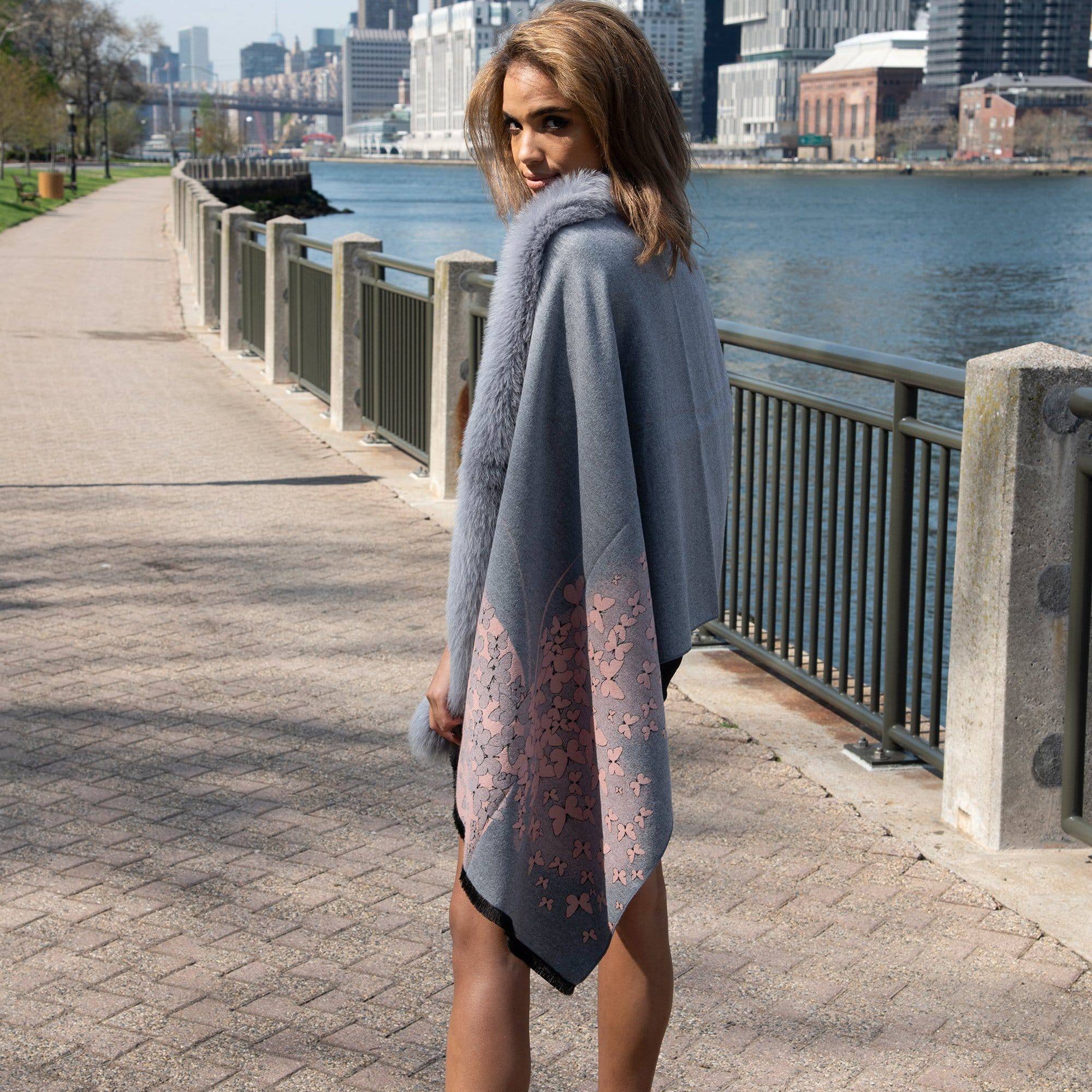 FUR TRIM WRAP- GREY - Wrap - La Fiorentina TNW202-904-GREY