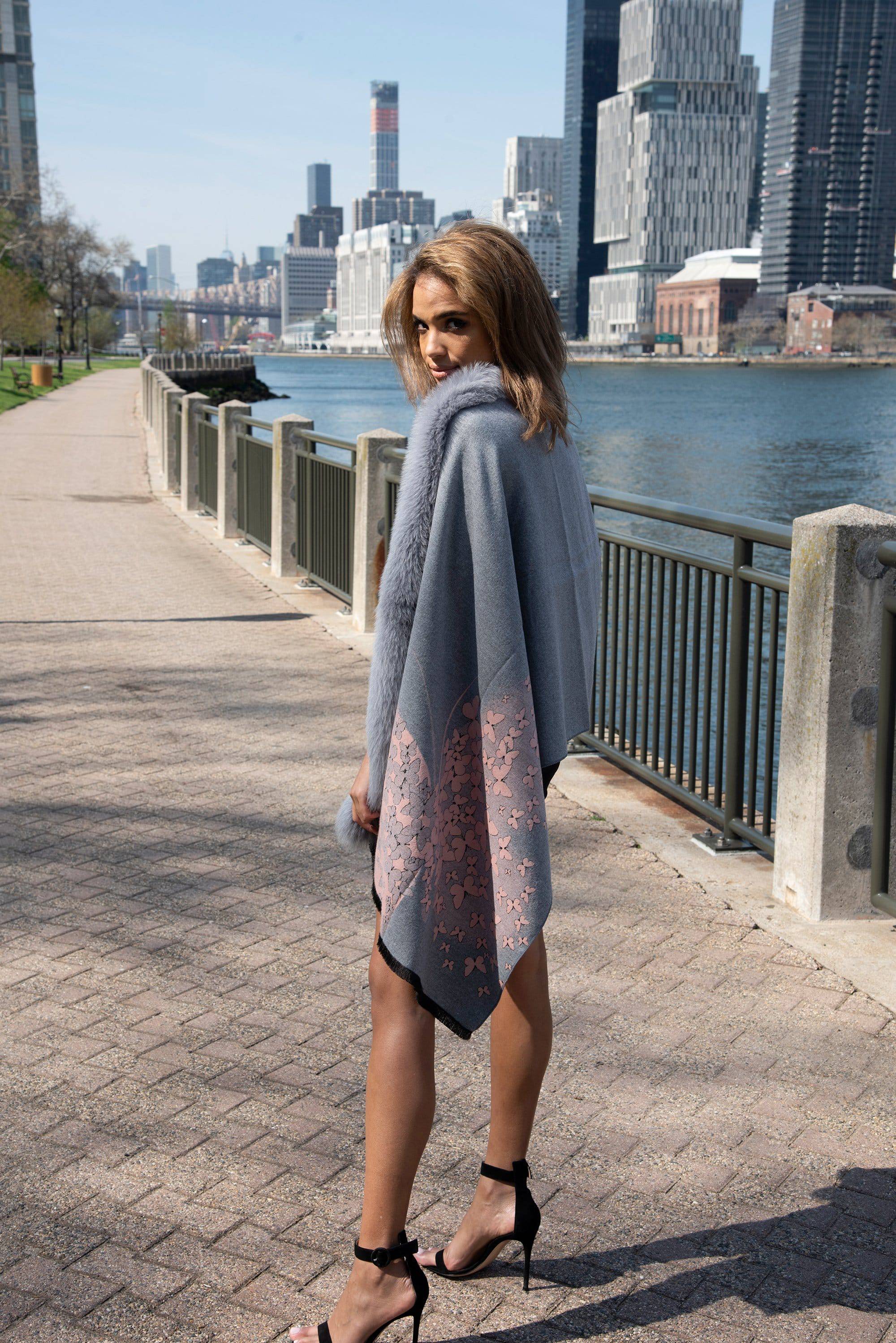 FUR TRIM WRAP- GREY - Wrap - La Fiorentina TNW202-904-GREY