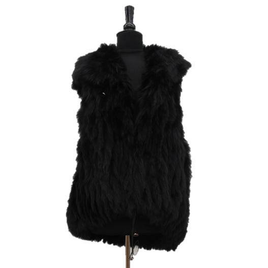Fur Vest With Hood- Black - Fur Vest - La Fiorentina SCT1537