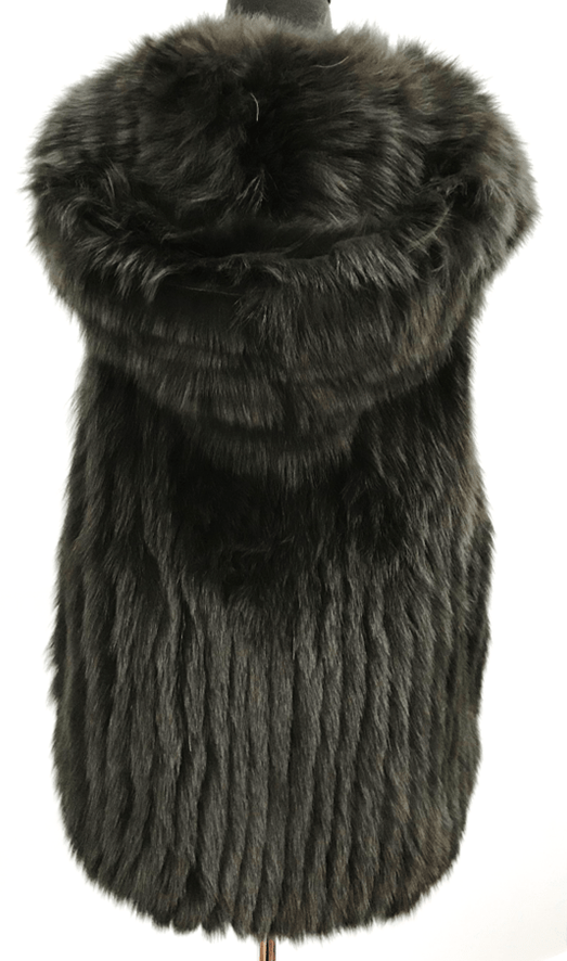 Fur Vest With Hood- Green - Fur Vest - La Fiorentina SCT1537