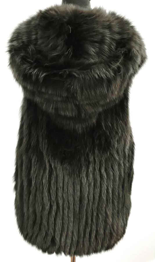 Fur Vest With Hood- Green - Fur Vest - La Fiorentina SCT1537