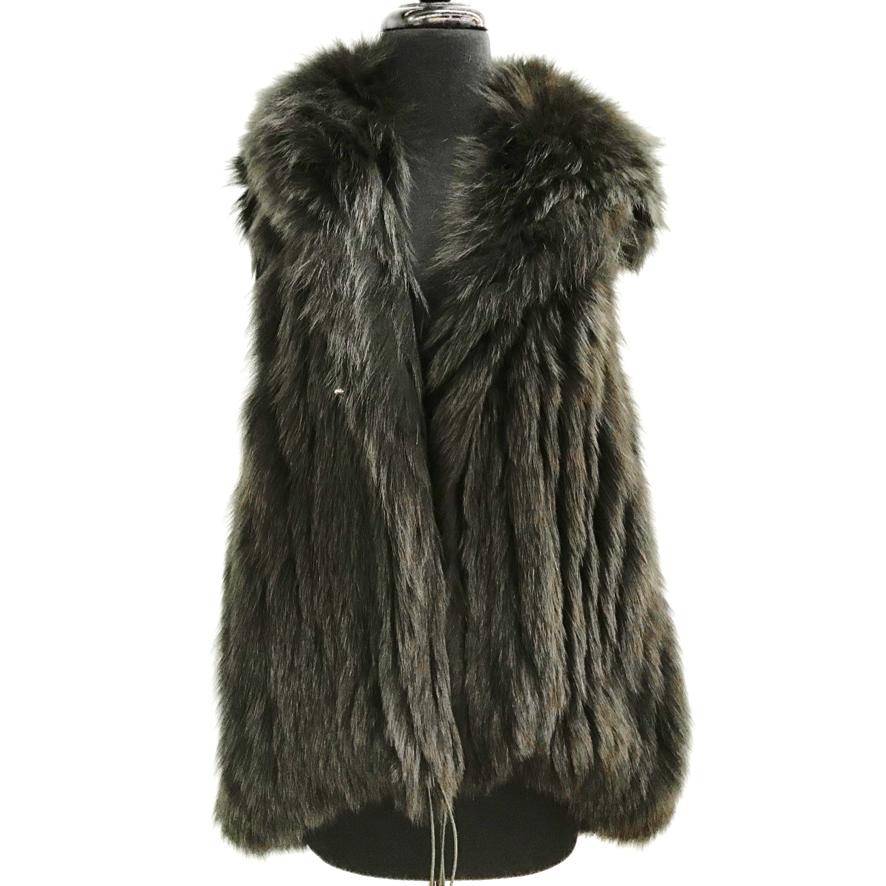 Fur Vest With Hood- Green - Fur Vest - La Fiorentina SCT1537