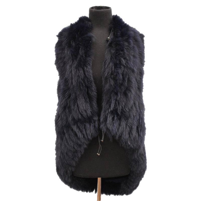 Fur Vest With Hood- Navy - Fur Vest - La Fiorentina SCT1537