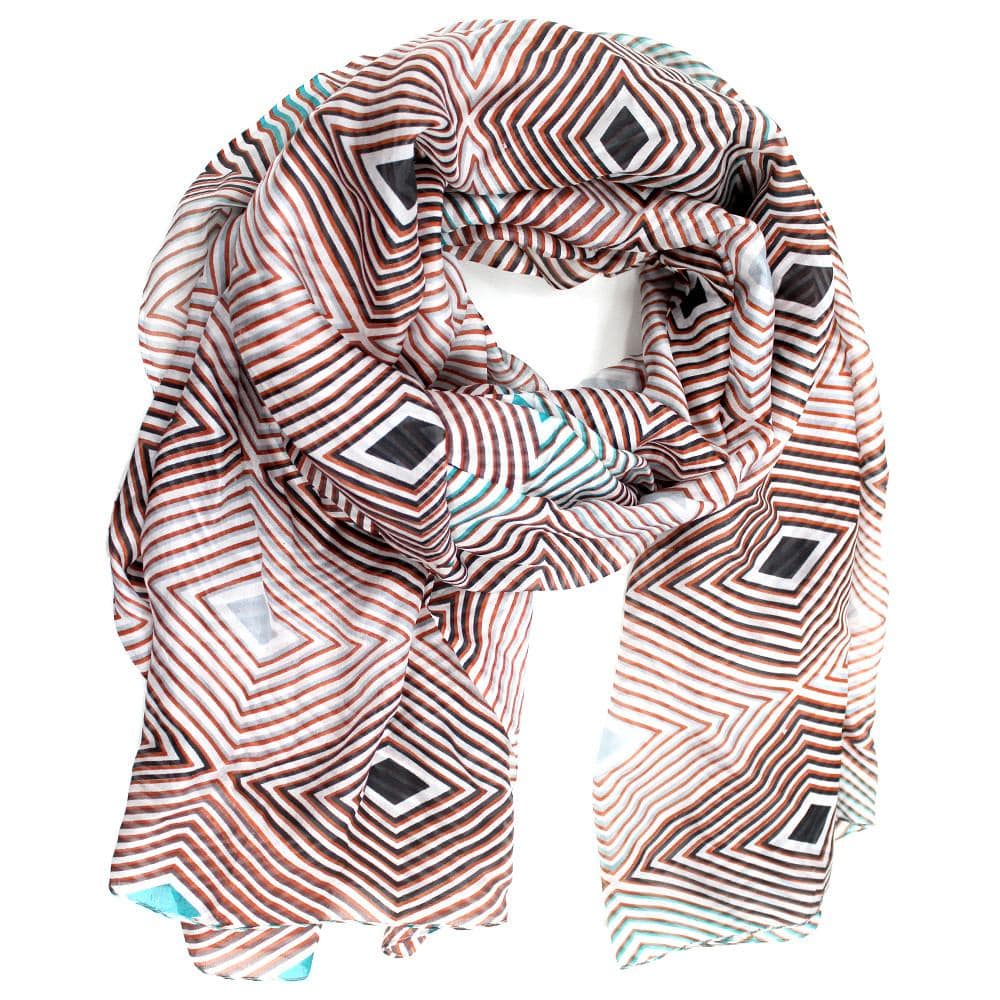 Geometric Diamond Silk Scarf-Black/Brown - Silk Scarf - La Fiorentina EF2698_Black/Brown