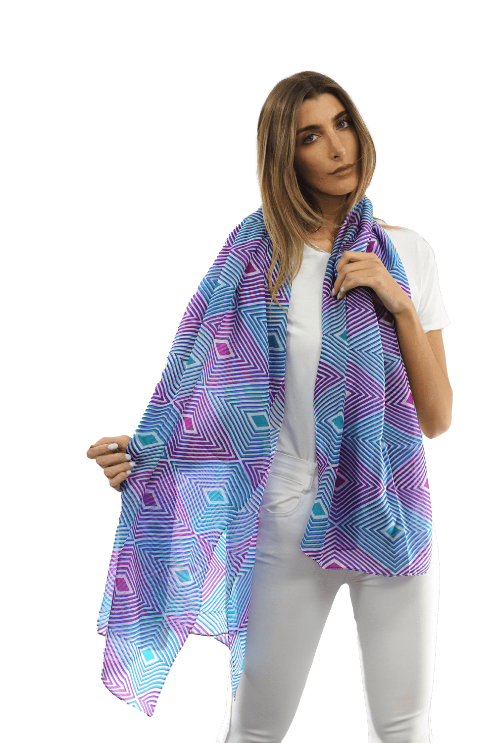 Geometric Diamond Silk Scarf - Silk Scarf - La Fiorentina, Fuschia