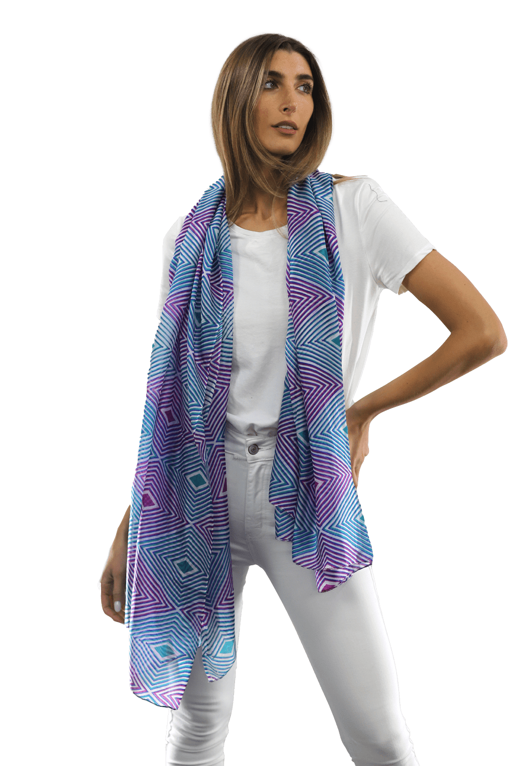 Geometric Diamond Silk Scarf - Silk Scarf - La Fiorentina, Fuschia EF-2698