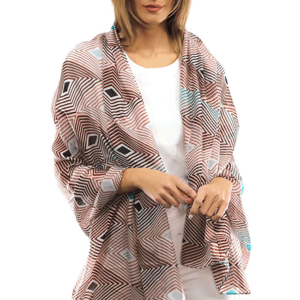 Geometric Diamond Silk Scarf - Silk Scarf - La Fiorentina, Black/Brown EF-2698