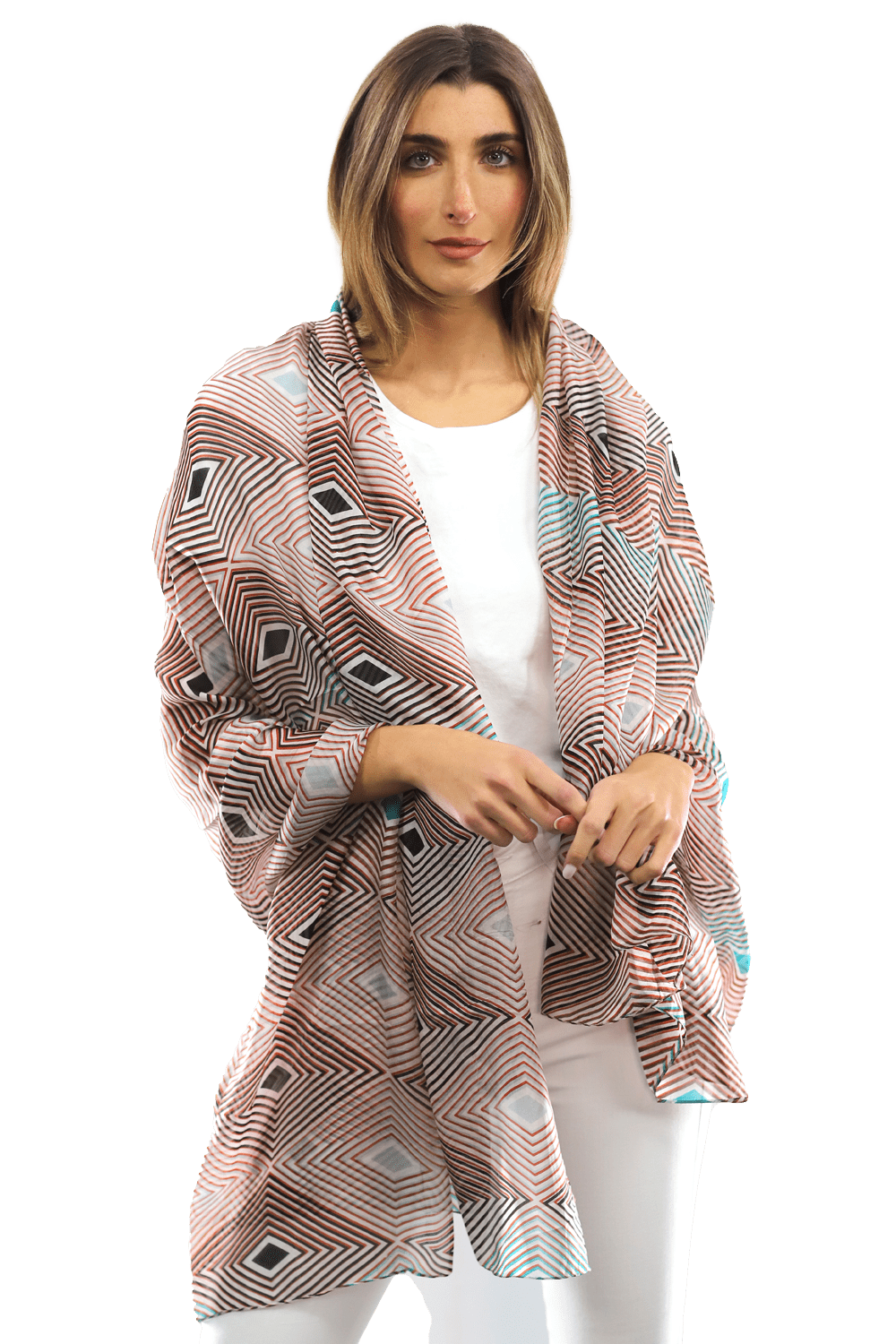 Geometric Diamond Silk Scarf - Silk Scarf - La Fiorentina, Black/Brown EF-2698