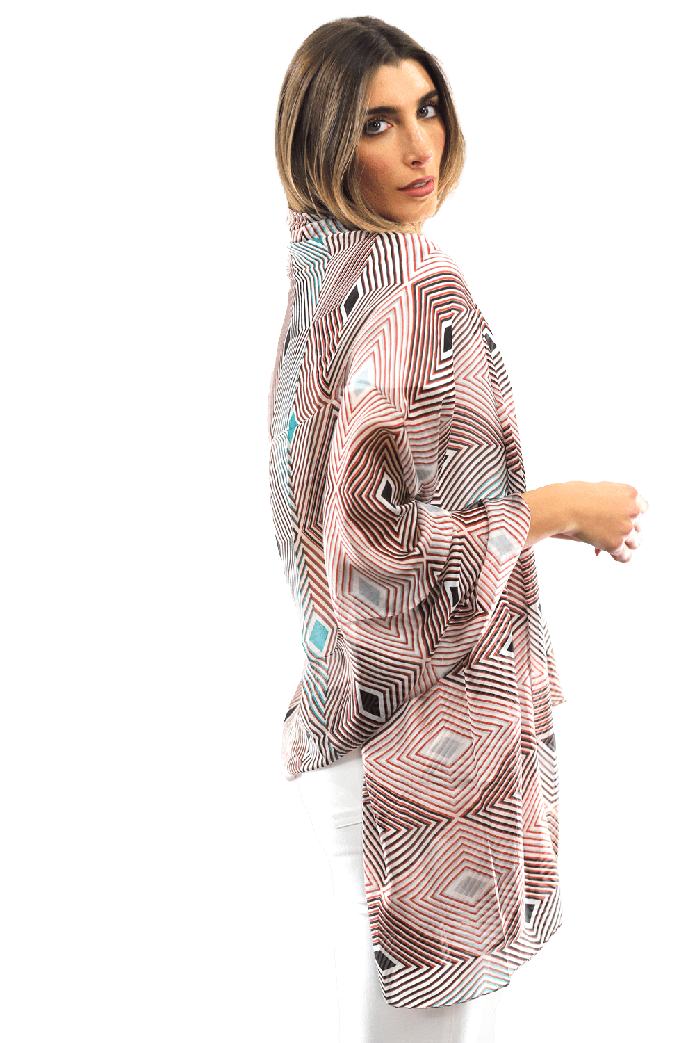 Geometric Diamond Silk Scarf - Silk Scarf - La Fiorentina, Black/Brown