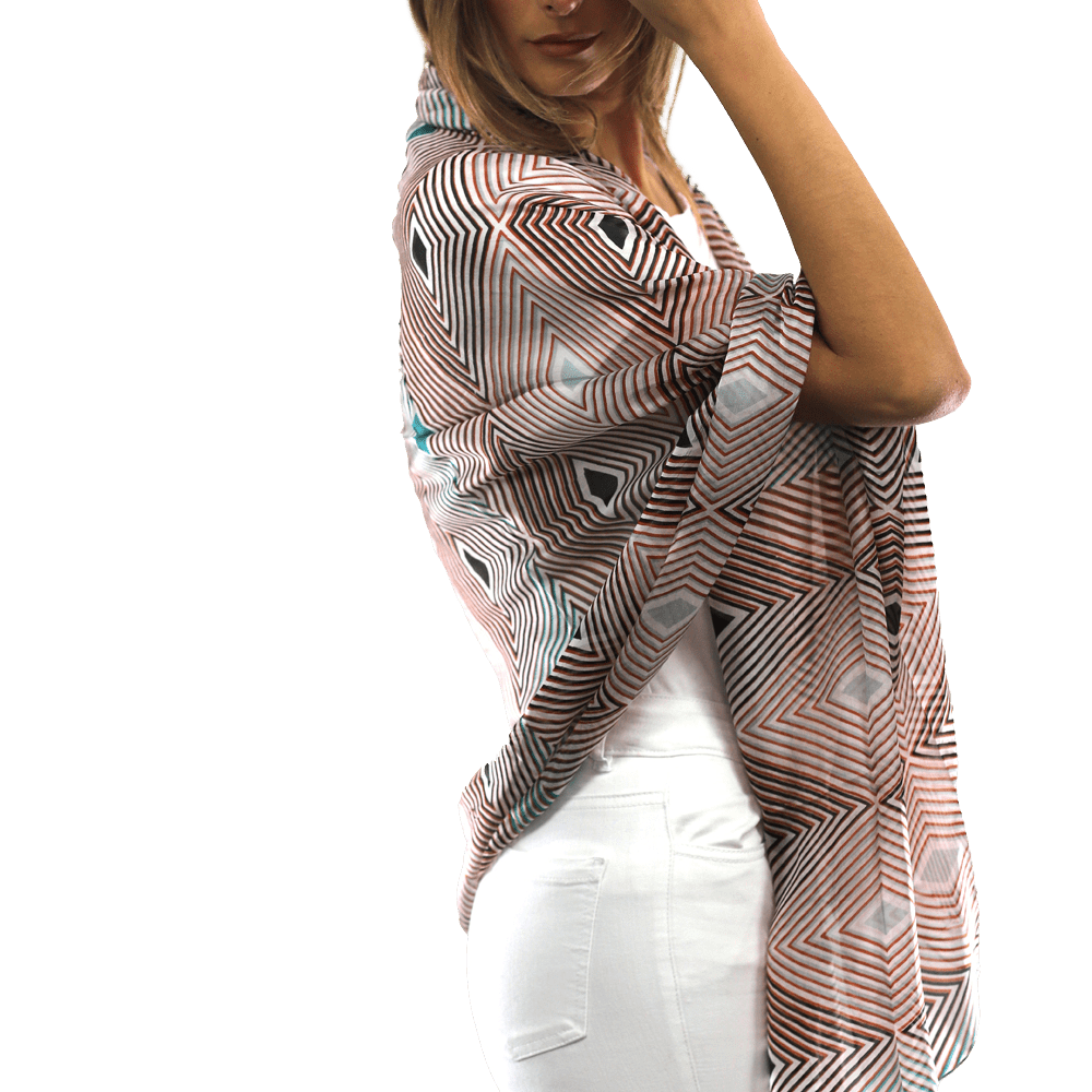 Geometric Diamond Silk Scarf - Silk Scarf - La Fiorentina, Black/Brown