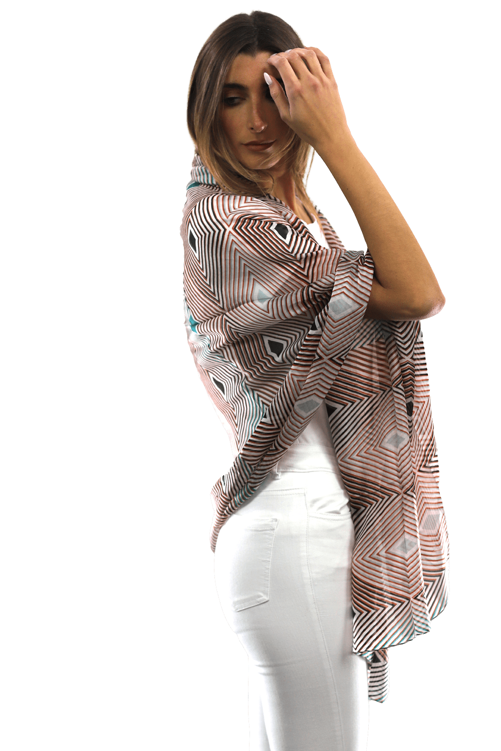 Geometric Diamond Silk Scarf - Silk Scarf - La Fiorentina, Black/Brown