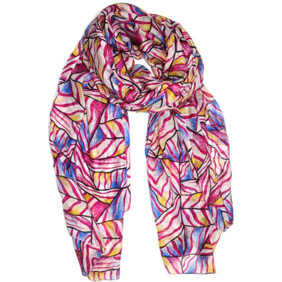 Geometric Leaf Scarf- Pink - Silk Scarf - La Fiorentina EF-2671