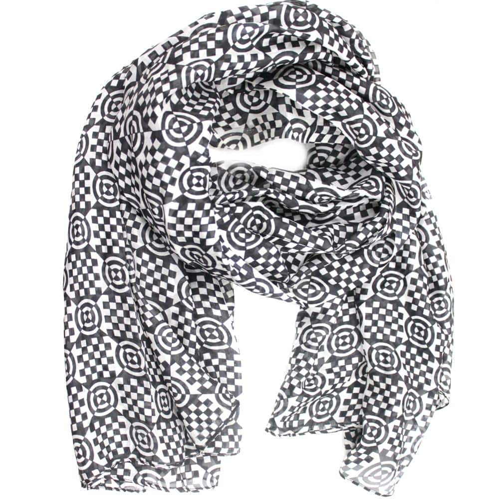 Geometric Print Silk Scarf-Black & White - Silk Scarf - La Fiorentina EF2696
