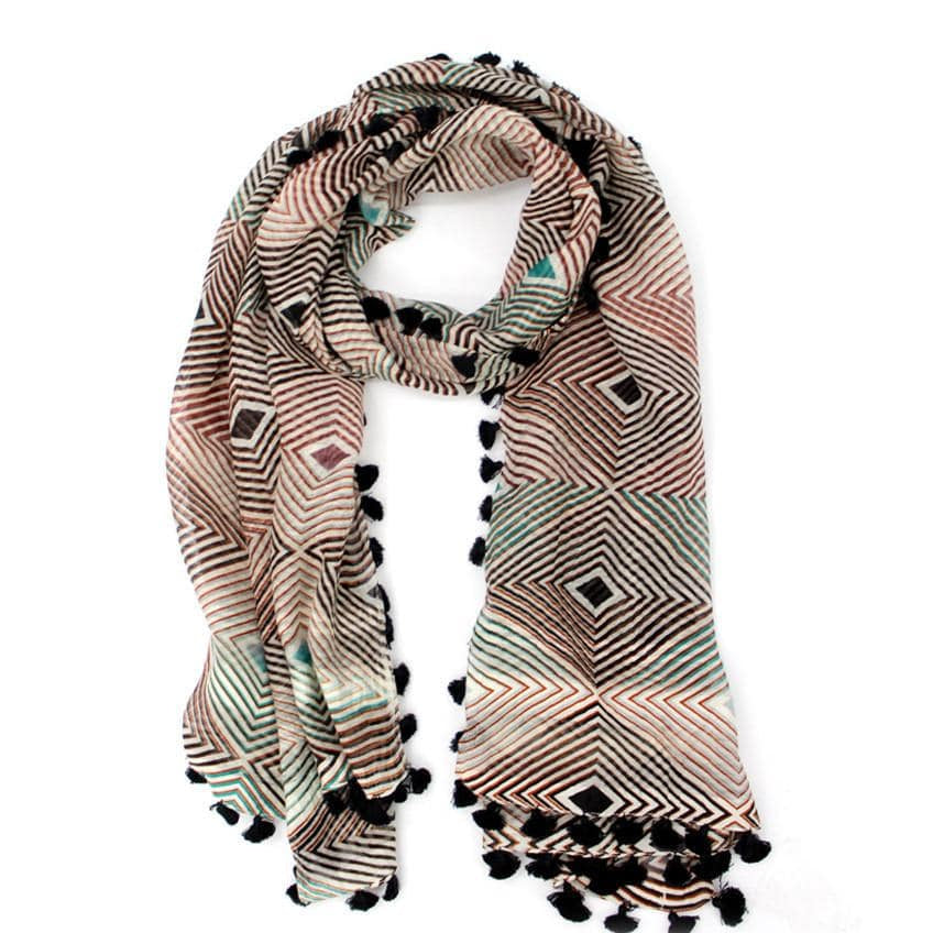 Geometric Print Tassel Scarf - Chocolate - Scarf - La Fiorentina EF-2589