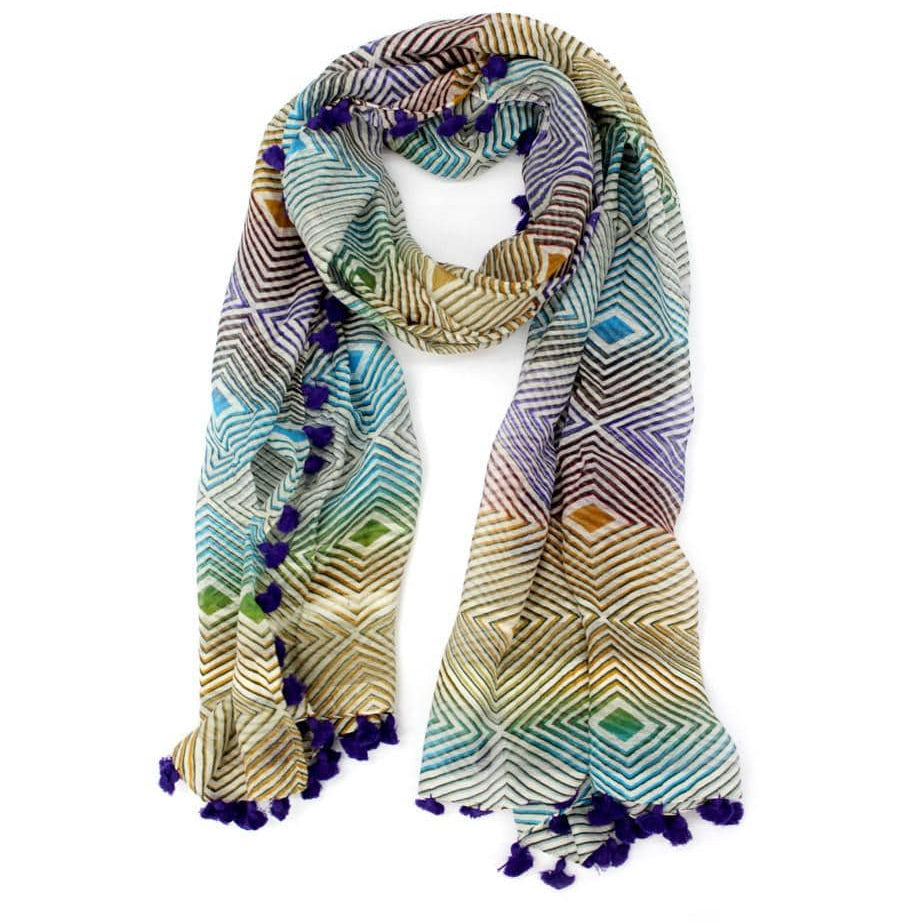 Geometric Print Tassel Scarf - Purple - Scarf - La Fiorentina EF-2589