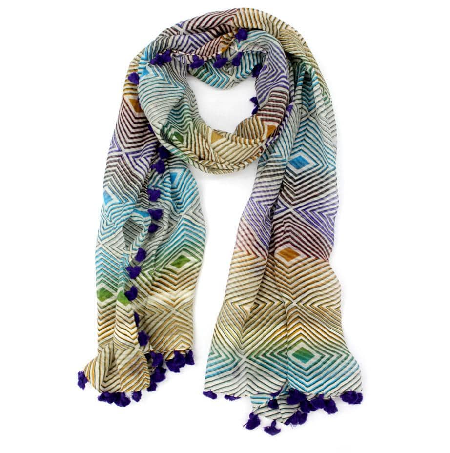 Geometric Print Tassel Scarf - Purple - Scarf - La Fiorentina EF-2589