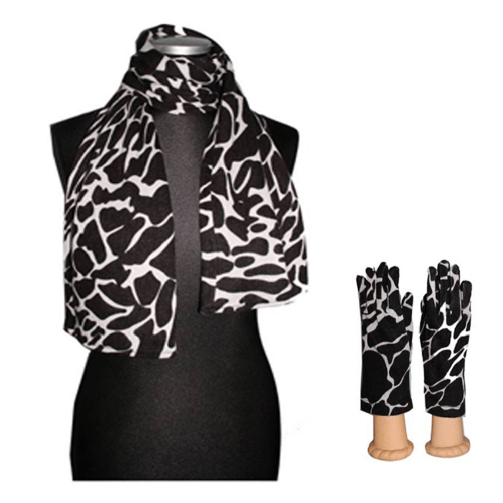 Giraffe Print Scarf and Glove Set-Black/White - Set - La Fiorentina 9001G