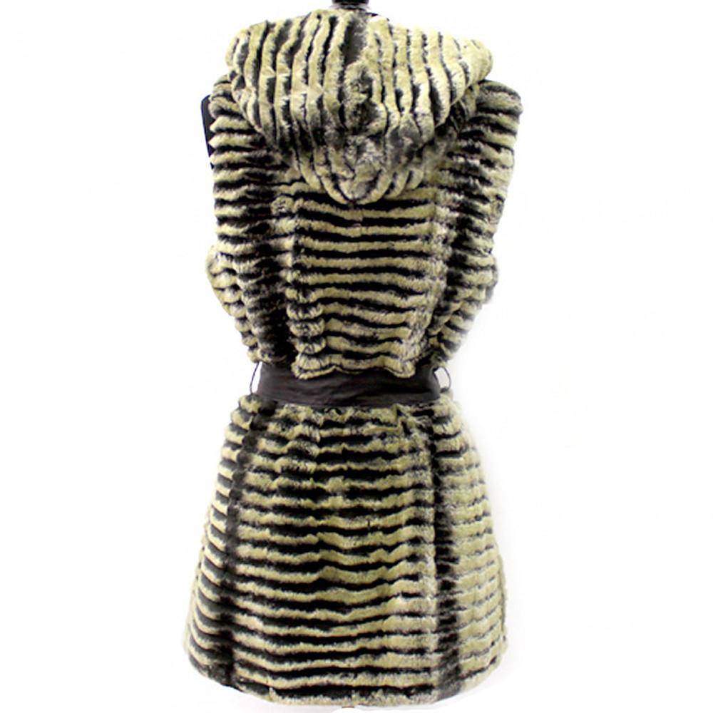 Green/Black Rabbit Fur Vest With Hood - Fur Vest - La Fiorentina TYR-1301