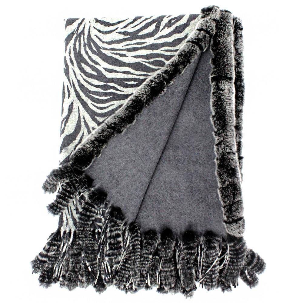 Grey Wool Wrap With Rabbit Trim - Wrap - La Fiorentina C129-1800_Grey