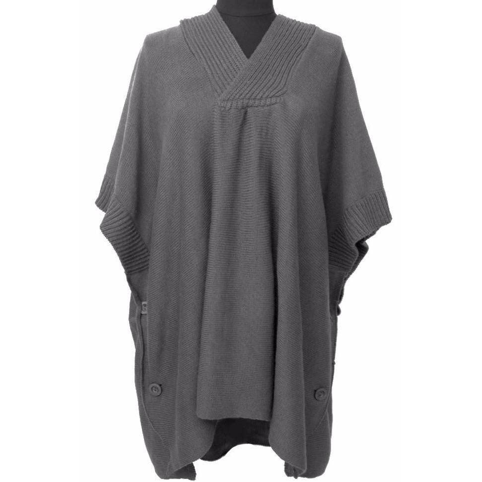 Hooded Poncho With Button Detail - Ruana - La Fiorentina, Grey NF020806BB_-1