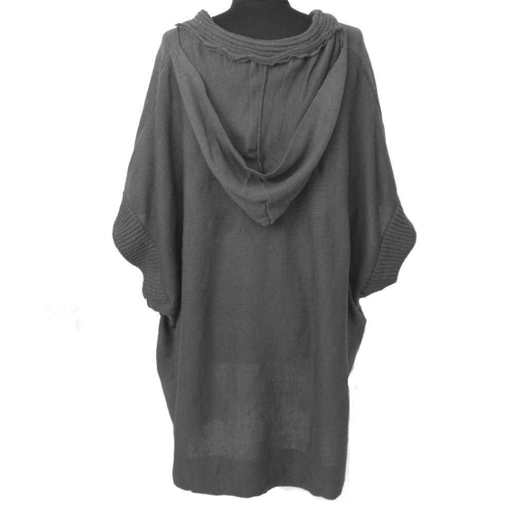 Hooded Poncho With Button Detail - Ruana - La Fiorentina, Grey NF020806BB_-3
