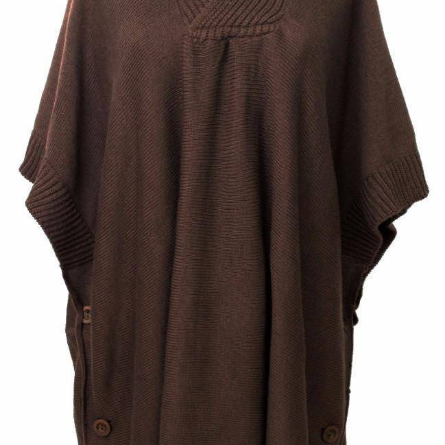 Hooded Poncho With Button Detail - Ruana - La Fiorentina, Brown NF020806BB_-2