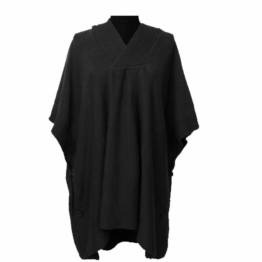 Hooded Poncho With Button Detail - Set of 3 - Ruana - La Fiorentina NF020806BB_Black