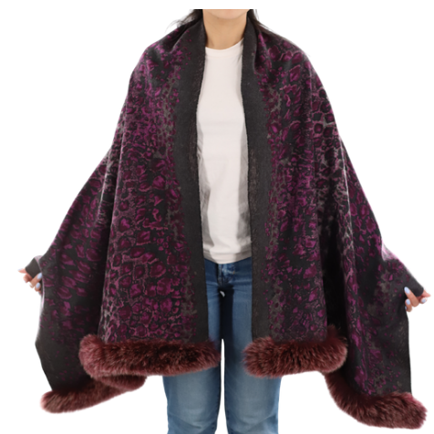 Leopard print wrap with fox trim - Fur Wrap - La Fiorentina