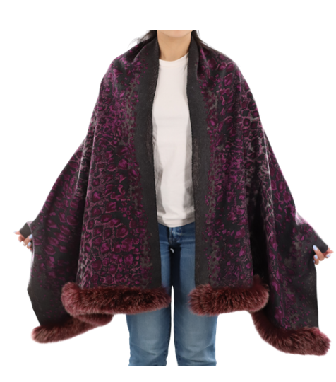 Leopard print wrap with fox trim - Fur Wrap - La Fiorentina
