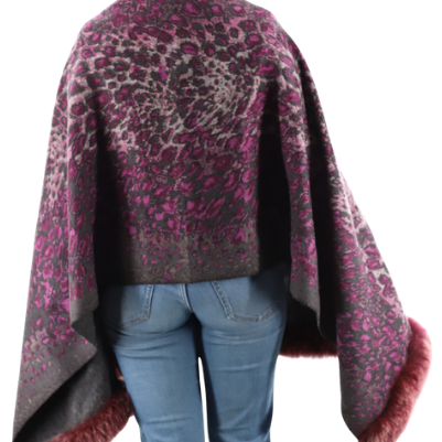 Leopard print wrap with fox trim - Fur Wrap - La Fiorentina