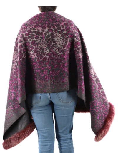 Leopard print wrap with fox trim - Fur Wrap - La Fiorentina